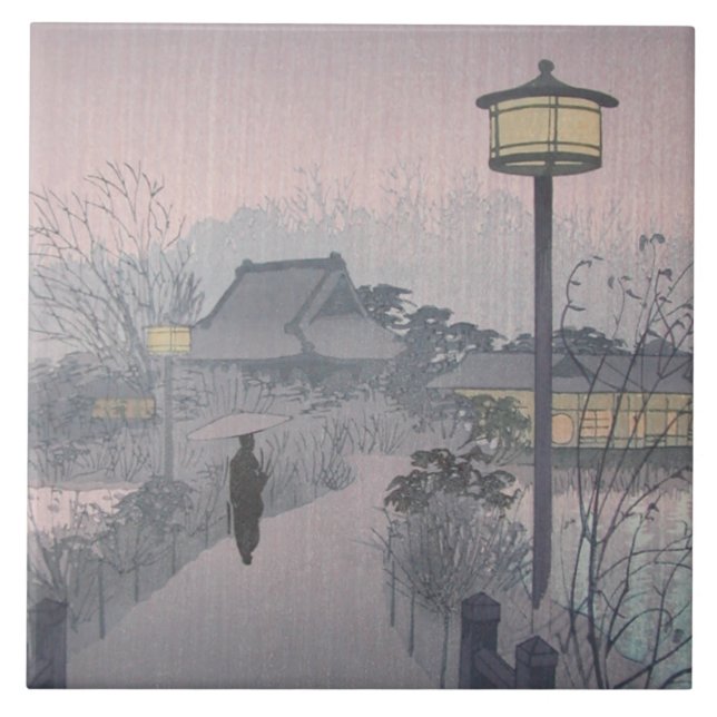 Twilight Rain på Väg till Shinobazu i Japan Kakelplatta (Framsidan)