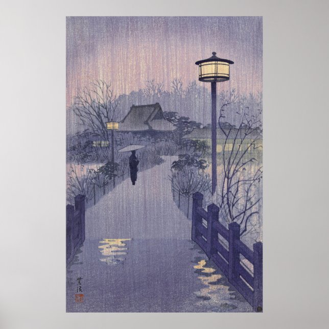 Twilight Rain på Väg till Shinobazu i Japan Poster (Framsidan)
