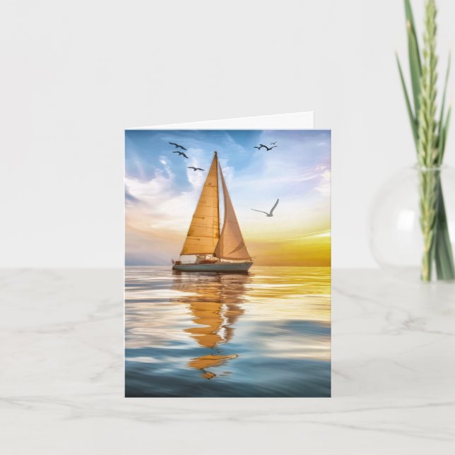 Twilight Sailboat and Seagulls Nautical Anteckningskort (Framsida)