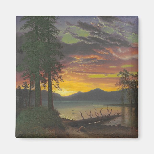 Twilight, Sjö Tahoe, c.1870s (olja på arbetsyta) Magnet (Framsidan)