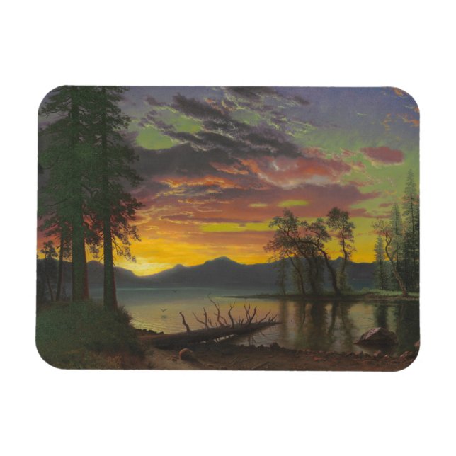 Twilight, Sjö Tahoe, c.1870s (olja på arbetsyta) Magnet (Horisontell)