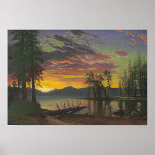 Twilight, Sjö Tahoe, c.1870s (olja på arbetsyta) Poster