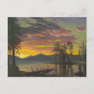 Twilight, Sjö Tahoe, c.1870s (olja på arbetsyta) Vykort
