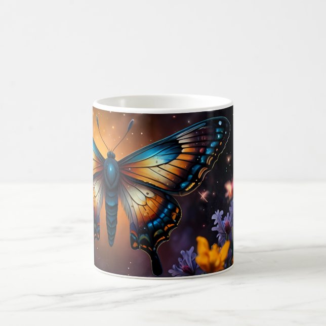 Twilight Symphony: Butterfly in a Cosmic Garden Kaffemugg (Center)