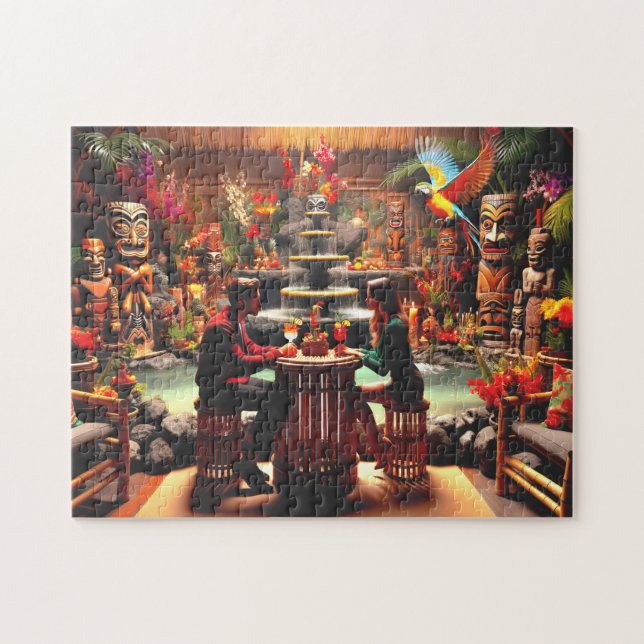 Twilight Tiki Bar Intimate Jungle Scene Pussel (Horisontell)