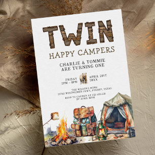 Twillingar 1:a födelsedag i Lycklig Camper Rustic Inbjudningar