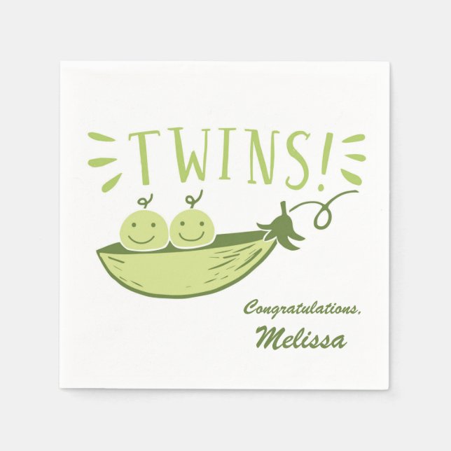 Twillingar Ärter i en Pod Baby Shower Napkin Pappersservett (Framsidan)