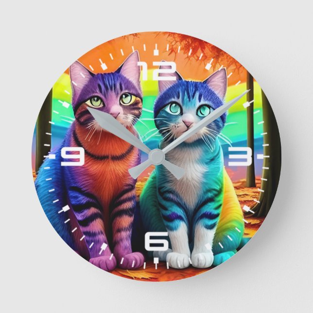Twillingar av Cats Digital Art-56467 Rund Klocka (Framsida)