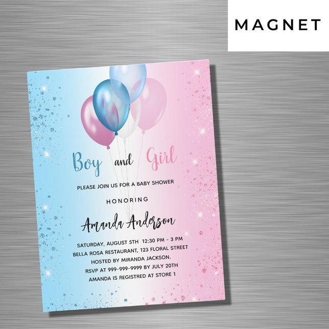 Twillingar av lyxen Baby Shower rosa Blue Girl Magnetisk Inbjudningskort (Skapare uppladdad)