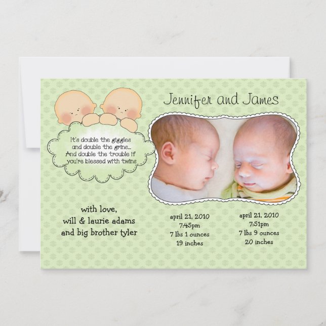 Twillingar Baby annonscertifikat Meddelande (Framsida)