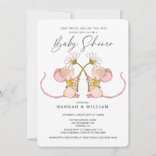 Twillingar Baby Baby Shower Baby Mice Inbjudningar