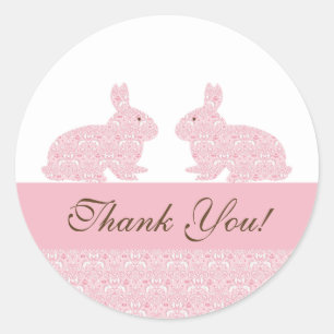Twillingar Baby Bunny Baby Shower Sticker Tack Runt Klistermärke