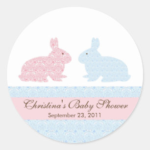Twillingar Baby Bunny Rabbit Baby Shower Sticker Runt Klistermärke