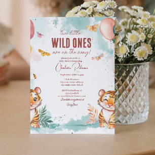 Twillingar Baby Cute Two tigers Babydusch Inbjudningar