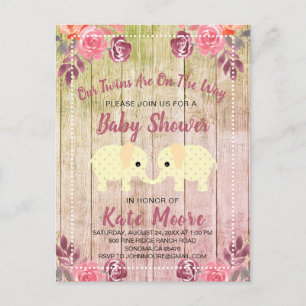 Twillingar Baby Shower Baby Elephants Inbjudan Vykort