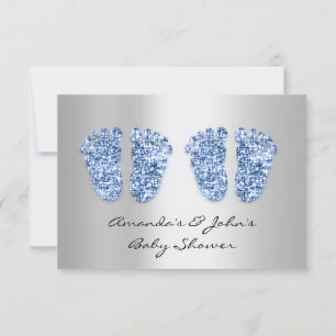 Twillingar Baby Shower Feet Glitter Blue Boys Gråt Inbjudningar