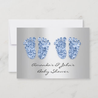 Twillingar Baby Shower Feet Glitter Blue Boys Gråt Inbjudningar