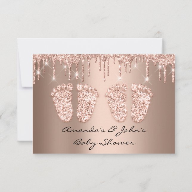 Twillingar Baby Shower Feet Glitter Dricks Girl Bo Inbjudningar (Baksida)