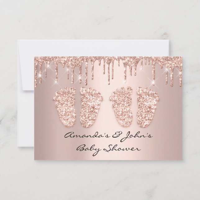 Twillingar Baby Shower Feet Ro Dricks Girl Boy Inbjudningar (Baksida)