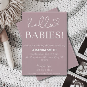 Twillingar Baby Shower, Hej Spädbarn, enkel typogr Inbjudningar