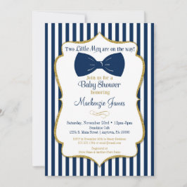 Twillingar Baby Shower-inbjudan Blue Guld Bow Tie Inbjudningar