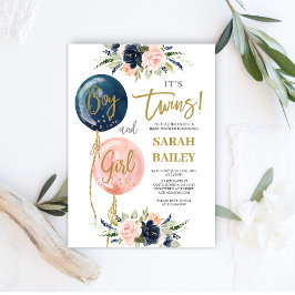 Twillingar Baby Shower-inbjudan Boy and Girl Inbjudningar