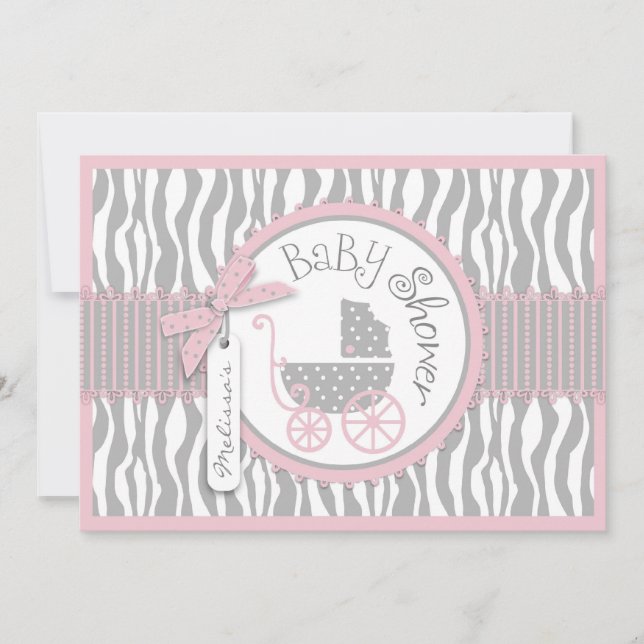 TWILLINGAR Baby, Zebra tryck, Rosa Babykläder Inbjudningar (Framsida)