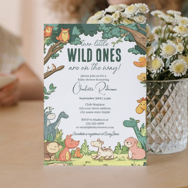 Twillingar babydusch I Cute Forest animals Inbjudningar (Skapare uppladdad)