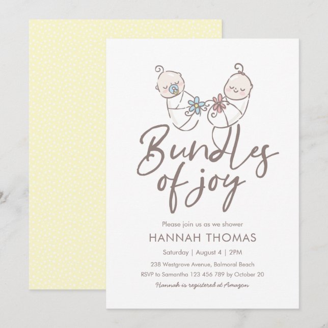 Twillingar Babyinställningspojke och flicka Inbjudningar (Fram/baksida)