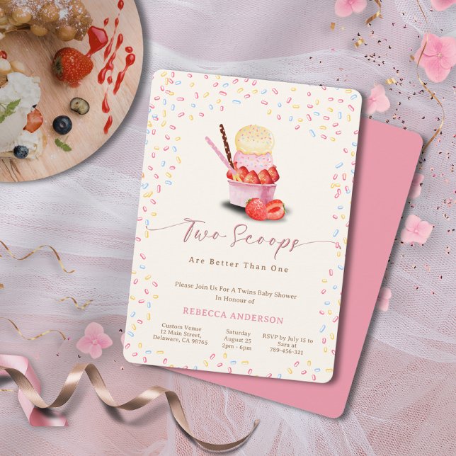 Twillingar Babykläder | Två skottar är bättre än e Inbjudningar (Twins Baby Shower | Two Scoops Are Better Than One Invitation)