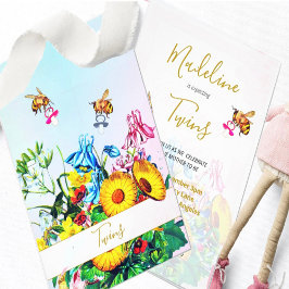 Twillingar Babyskor Blå Rosa Blommigt Honungsbin Inbjudningar