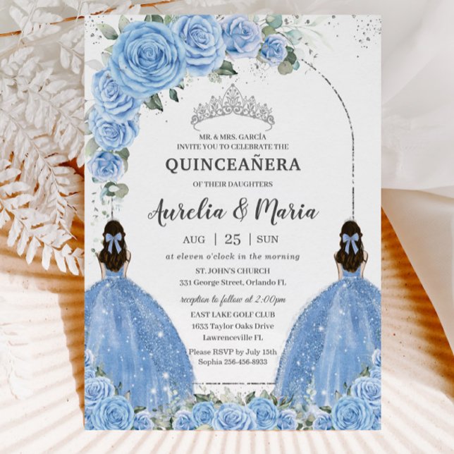 Twillingar Bahama Blue Blommigt Dress Silver Quinc Inbjudningar (Skapare uppladdad)