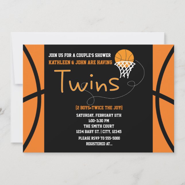 TWILLINGAR BASKETBALL Sports Baby Shower-inbjudan Inbjudningar (Framsida)
