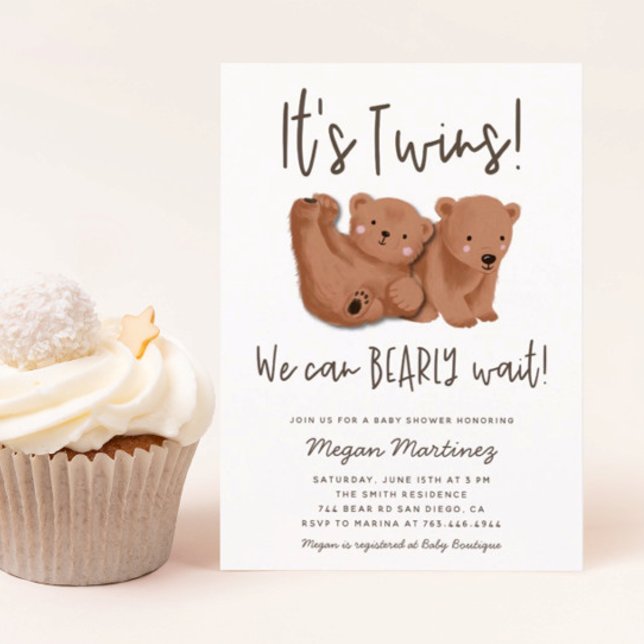 Twillingar Bear Baby Shower Inbjudningar (Skapare uppladdad)