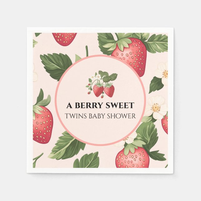 TWILLINGAR Berry Sweet Strawberry Baby Shower Pappersservett (Framsidan)