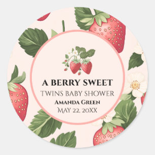 TWILLINGAR Berry Sweet Strawberry Baby Shower Runt Klistermärke