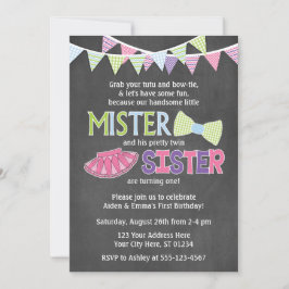 Twillingar Bjud in på födelsedag | Tutus och Ties  Inbjudningar