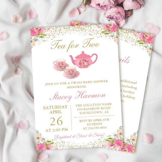 Twillingar Blommigt Baby Shower för Tea Party med  Inbjudningar (Skapare uppladdad)
