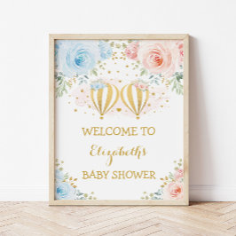 Twillingar Blommigt Luftballong Baby Shower Välkom Poster