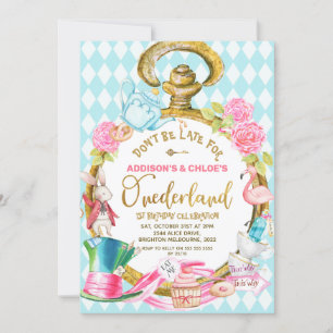 Twillingar Blue Watch Alice i Onederland Birthday Inbjudningar