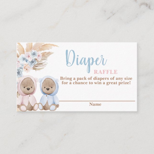 Twillingar Boho Bear Diaper Raffle Card Tilläggskort (Framsida)