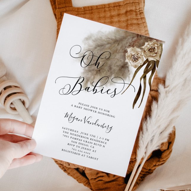 TWILLINGAR Boho Pampas Grass Baby Shower-inbjudan Inbjudningar (Skapare uppladdad)