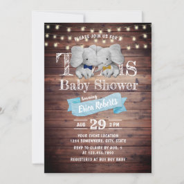 Twillingar Boy Elephant Rustic Barn Baby Shower Inbjudningar