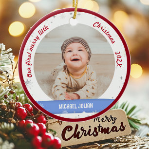 Twillingar Boy Girl 2 Foton 1:a Merry Little jul Julgransprydnad Keramik
