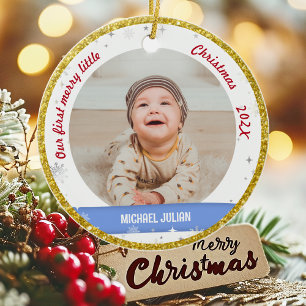 Twillingar Boy Girl 2 Foton 1:a Merry Little jul Julgransprydnad Keramik