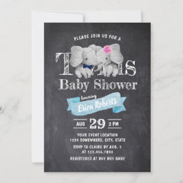 Twillingar Boy & Girl Cute Elephant Rustic Baby Sh Inbjudningar