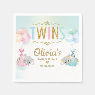 Twillingar Boy Girl Elephant Balloons Babyskuss Pappersservett