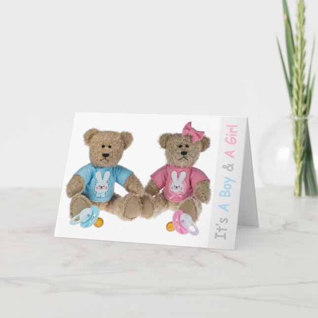 Twillingar - Boy & Girl - Nyfödd bebis Hälsning Ca Kort (Framsida)