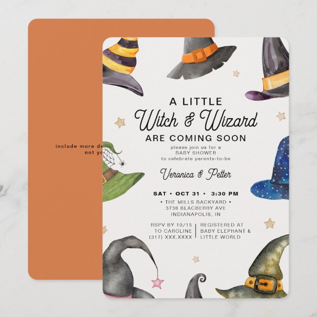 Twillingar Boy Girl Orange Halloween Baby Shower Inbjudningar (Fram/baksida)