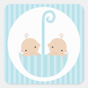 Twillingar Boys Baby Shower Fyrkantigt Klistermärke
